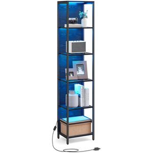 Vasagle Boekenkast met LED verlichting - Opbergrek - Boekenrek - Industrieel - 6 Lagen - Stalen Frame - Zwart - Opbergkast - 40x30x178