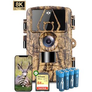 Belime - Wildcamera - 8K Ultra HD - Waterdicht - WiFi & App - LCD Scherm - Inclusief 64GB SD Kaart