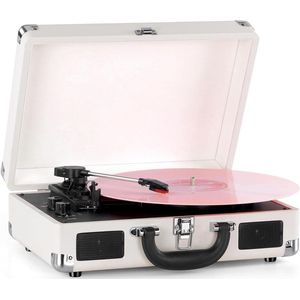 Provento - Draagbare platenspeler met geïntegreerde luidsprekers en 3 snelheden, vintage design, RCA-uitgang en AUX-ingang.