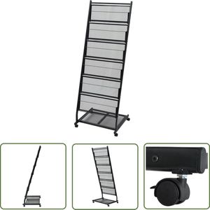 The Living Store Tijdschriftenrek - Zwart - 47.5 x 43 x 133 cm - Staal