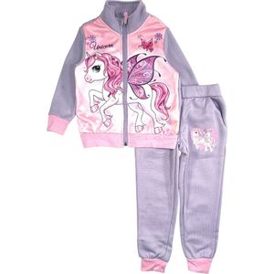 Unicorn / Eenhoorn Set - Joggingpak / Trainingspak / Vrijetijdspak - Lila - Maat 122/128