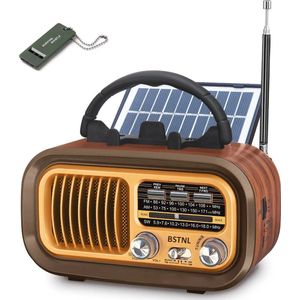 BSTNL Noodradio Retro - AM/FM - Radio Op Batterijen (Accu) Voor Rampen - Noodfluit - Bluetooth Speaker - Survivalradio - Noodradio Solar Opwindbaar - Powerbank Zonneenergie - USB - Noodpakket voor Thuis - Goud