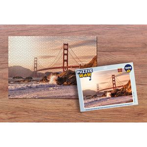 Puzzel Golden Gate Bridge met wilde golven die op de rotsen klappen in San Francisco - Legpuzzel - Puzzel 1000 stukjes volwassenen