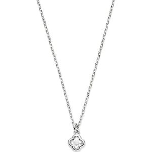 Zilver - Gerhodineerde Collier - Bloem - Zirkonia - 41 + 4 cm