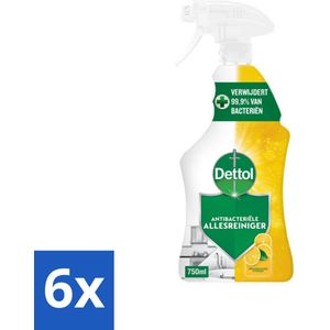 6 x Dettol Antibacteriële Allesreiniger Spray Sprankelende Citroen 750 ml - Allesreiniger - Schoonmaakspray - Citroen - Hygiëne - Keukenreiniger