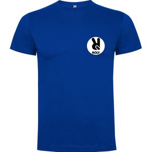 5 Pack T-shirts Kobalt Blauw met gepersonaliseerd Borstlogo maten zelf te kiezen S t/m 4XL Dogo Premium 165 gram met ronde hals merk Roly