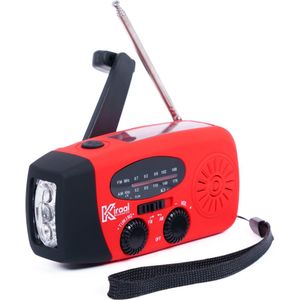 Kiraal – Noodradio Opwindbaar met Accu & Zonnepaneel | Voor Rampen - Noodpakket - Camping & Stroomuitval – Inclusief Nederlandse Handleiding - Rood