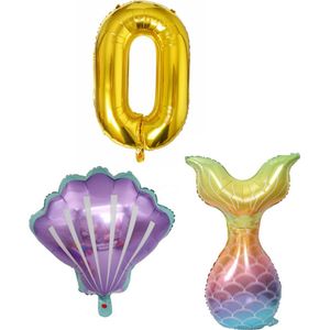 Zeemeermin - Feestversiering - Zeemeermin versiering - Ballonnen - Cijferballonnen - Zeemeerminstraat - Schelp - Folieballon - Kleine Zeemeermin - Mermaid - Ballonnen - Verjaardag decoratie - Verjaardag versiering - Ballonnen goud