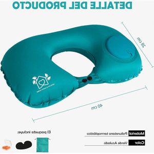 Opblaasbaar cervicaal reiskussen - Drukkussen voor vliegtuig - Inclusief oordopjes en masker