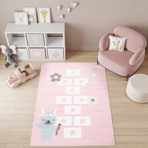 Tapiso Baby Vloerkleed Roze Wit Sterren Modern Kinderkamer Tapijt Maat- 80x150