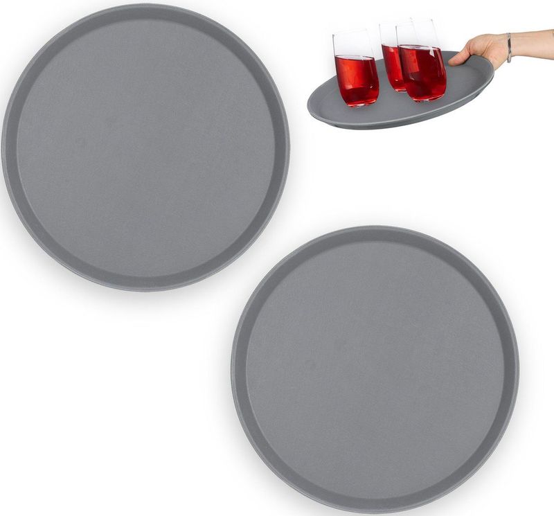 Antislip - Set van 2 - Dienbladen - Grijs - Ø 35 cm - Kunststof