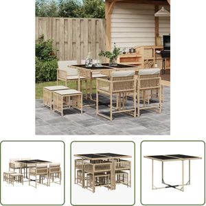 The Living Store Tuintafel Set - 110 x 106 x 73 cm - PE-rattan - Beige - Inklapbare rugleuning