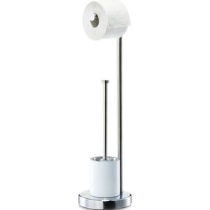 1x Toiletborstels met toiletrolhouder zilver metaal 60 cm - Zeller - Huishouding - Badkameraccessoires/benodigdheden - Toiletaccessoires/benodigdheden - Wc-borstels/toiletborstels - Toiletrolhouders