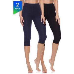 Merry Style MS-MS10-199-LE 2Pack Dames Capri Leggings - Sport - Vrijetijdsbroek - 3/4 Lengte - Katoen- Sporbroek - Yogabroek - Zwart/Marineblauw - XS