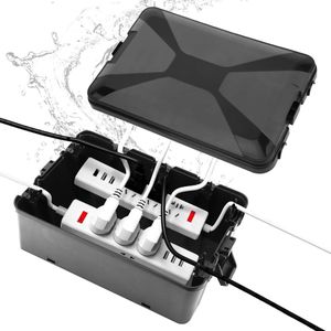 Grote waterdichte kabelbox voor buiten 32 x 22 x 13 cm IP54 outdoor elektrische box 7 kabelpoorten voor bescherming van verlengkabels stekkerdozen en buitenstekkers (zwart)