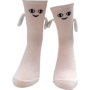 Sokken met ogen, mond en magnetische handjes - Wit - maat 34-38 - Grappige sokken met gezicht - geschikt voor Kinderen