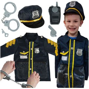 Playos® - Kostuum Politie - met Handboeien en Portofoon - 3 tot 8 jaar - Kinderen - Verkleedkleding - Politiepak - Carnaval