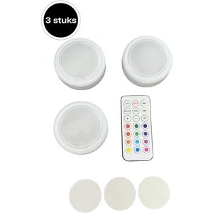 Twenty Two 3 stuks led-cabineverlichting werkt op batterijen lengte 6.15cm hoogte 2.65cm - draadloos RGB led-kastverlichting met afstandbediening - sfeer creëren in kasten, keukens, slaapkamer (wit)