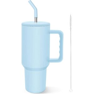Dubbelwandige geïsoleerde tumbler met handvat en rietje - 1,18 liter - herbruikbare waterbeker (blauw)