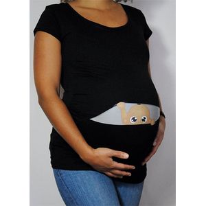 Zwangerschapsshirt Kiekeboe zwart, met unisex donkere baby (Small)
