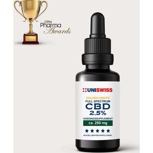 CBD Olie - CBD Full Spectrum 2,5% Golden Drops - 10ML - 200 Druppels - MyCell Enhanced Technology® - Cannabidiol - Vegan - Bio Oil - Etherische Olie - Raw - Hennep - Planten - Pipet - Vitamine