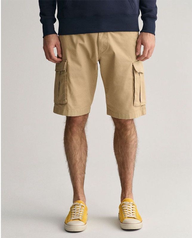 Gantvoor mannen. 205069 Relaxed Fit bruine keperstof cargo shorts (29), Casual, Katoen