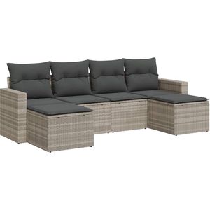 vidaXL - 6-delige - Loungeset - met - kussens - poly - rattan - lichtgrijs