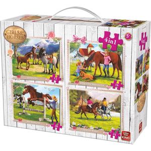 Paarden 4 in 1 Puzzel - Vier Kinderpuzzels in een Koffertje