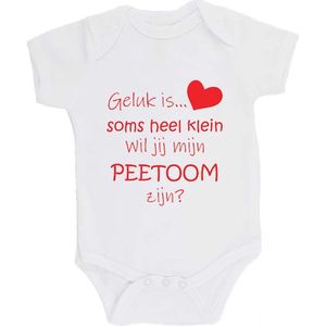 100% katoenen Romper ""Geluk is soms heel klein Wil jij mijn PEETOOM zijn?"" Meter Unisex Katoen Wit/rood Maat 68/74