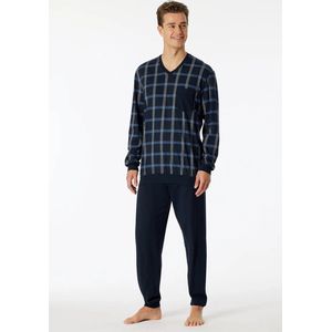 Schiesser heren lange pyjama 181162 - Geruit - 58 - Blauw