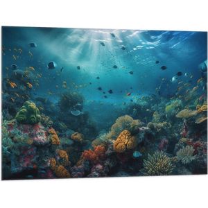 Vlag - Oceaan - Zee - Dieren - Vissen - Koraal - Kleuren - 100x75 cm Foto op Polyester Vlag