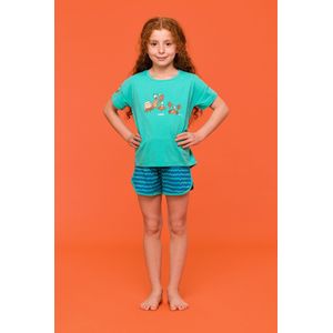 Woody pyjama meisjes - kreeft - turquoise - 251-10-PZG-S/727 - maat 152