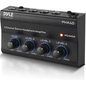 Pyle - Draagbare Stereo-Hoofdtelefoonversterker - 4 Kanalen - Mini-Pro Splitter - 6,35 mm TRS-uitgangen