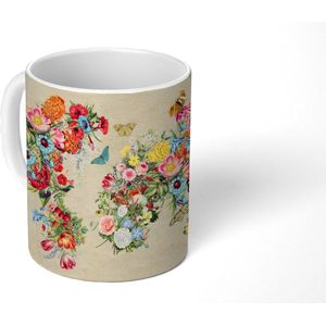 Mok - Koffiemok - Kaart - Bloemen - Vintage papier - Mokken - 350 ML - Beker - Koffiemokken - Theemok
