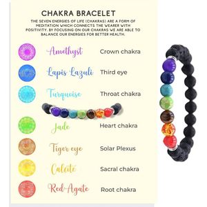 7 Chakra armband met echt natuursteen kristal kralen, tijgeroog, amethyst, jade, Rose Quartz, 6 mm kralen, Lava stenen Aromatherapie