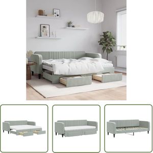 The Living Store Slaapbank onderschuifbed en lades 80x200 cm fluweel lichtgrijs - Slaapbank - Sofa Bed - Tweepersoonsbed - Lounge Meubels - Multifunctioneel Meubilair