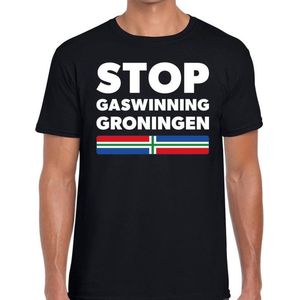 Groningen protest t-shirt - STOP gaswinning Groningen zwart voor heren - Grunnen STOP gaswinning Groningen shirt voor heren S
