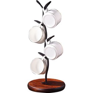 Bekerhouder Metalen Bekerboom Zwarte Bekerhouder Staande Vintage Koffiemokboom Mokhouder met 4 haken Mokrek voor Thee Koffiebeker Mok, Hoogte: 40 cm