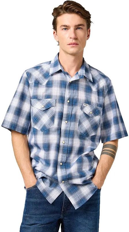 SS - Western Shirt - Blauw - Geweven Overhemd - 100 procent Katoen