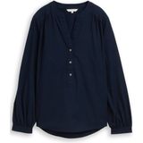 Tom Tailor - Blouse - Katoen - Gestructureerde Dobby - V-hals - Halve Knoopsluiting