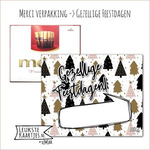 KaartKadootje Merci -> Feestdagen - No:04 (Merci Chocolade - Kerst - Gezellige Feestdagen - Goudkleurige/zwarte Kerstbomen met schrijfruimte) - LeuksteKaartjes.nl by xMar