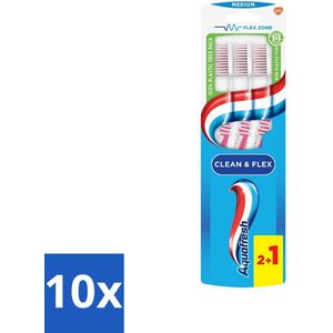 10 x Aquafresh Tandenborstel Clean & Flex Medium 3 stuks per verpakking - Tandvlees Bescherming