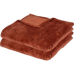 Atmosphera fleece dekens/fleeceplaids - 2x - terracotta - 130 x 180 cm - polyester - Bankdeken