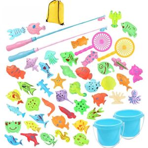 Bad Vishengel Set XL - 51 stuks - Badspeelgoed - Speelgoed vissen - Badspeeltjes - Magnetisch visspel - Strand speelgoed- Magneetvissen -