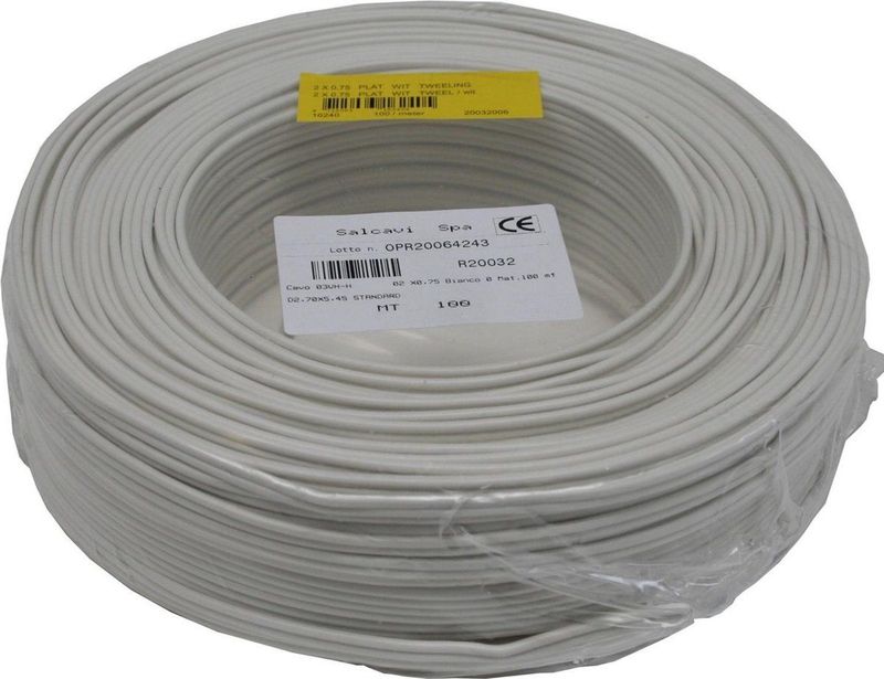 Benson Stroomkabel - Tweeling - 2 x 0.75 mm² - Wit - 100 meter