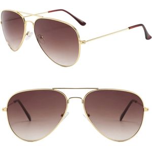 Fako Sunglasses® - Piloten Zonnebril - Pilotenbril - Piloot Zonnebril - Heren Zonnebril - Dames Zonnebril - Goud - Lichtbruin