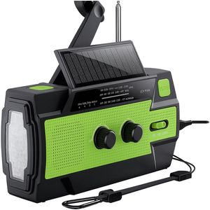 Noodradio Solar Opwindbaar en Ingebouwde Batterij - Noodpakket - Draagbare Survival Radio - 4000 mAh - Powerbank Zonne energie - Nood Radio - Transistor - Transistorradio - Bouwradio - Zaklamp – Groen