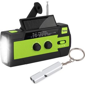 Yarvu ® Noodradio Solar Opwindbaar & Batterij Inclusief Noodfluitje - Noodpakket - Draagbare Survival Radio - 4000 mAh - Powerbank Zonneenergie - Bouwradio - met Zaklamp – Groen