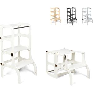 Ette Tete Step 'n Sit - Leertoren - Wit met messing clips - Inklapbaar tot tafel en stoel - Learning Tower - Montessori inspired - Keukentrap - Keukenhulp - Leerstoel - Veilig -Duurzaam