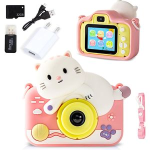 MOENS - Digitale Kindercamera – Speelse Ontwerpen - Speelgoedcamera - Roze kat - Hello Kitty - Fototoestel voor Kinderen - 32GB SD-kaart en Accessoires – 48MP